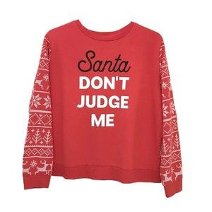 Ugly Sweatshirt XXL 2XL Red Santa Don't Judge Me Cross Stitch Holiday Christmas